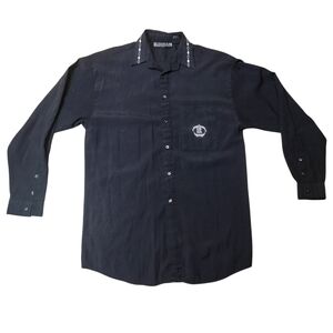 Reserved Black Dress Shirt with Embroidered Details Vintage 90s Unique